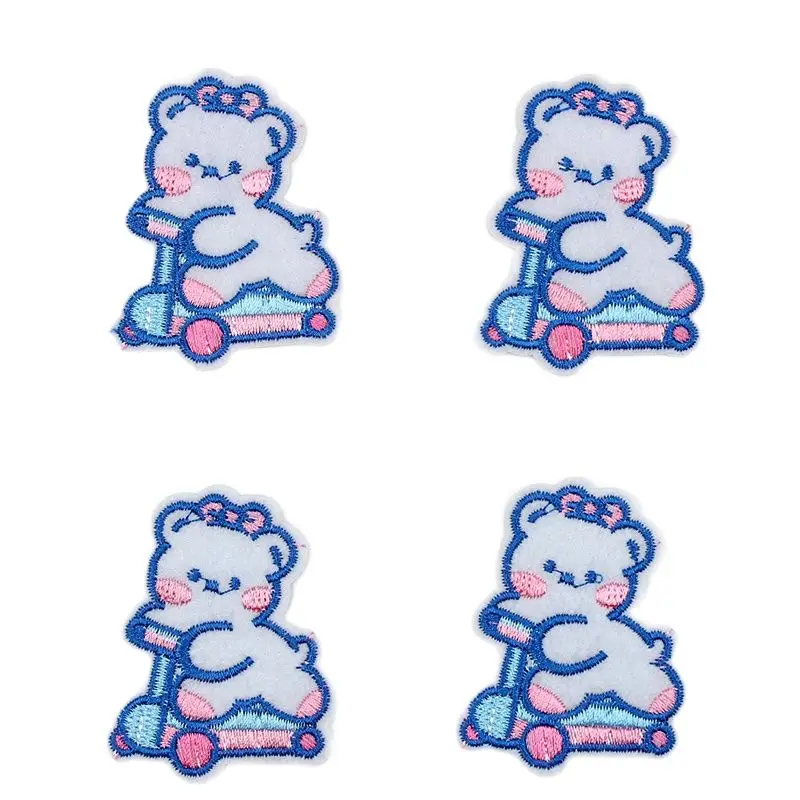 10pcs Embroidered Cartoon Skating Bear Stickers Iron On Animal Patches DIY Jeans Backpacks Coats Dress Hats Appliques Badge