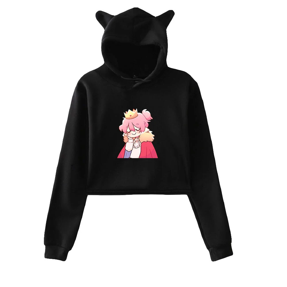 Technoblade Print Cat Cropped Hoodies Girl Long Sleeve Hooded Pullover Crop Tops Sweet Sexy Loose Tide Streetwear CasualStyle