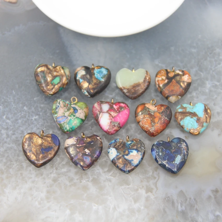 Natural Stone Emperor Stone Imperial Jasper Heart Shape Pendants Charms For Earrings Necklaces Jewelry Making Decorative Gems