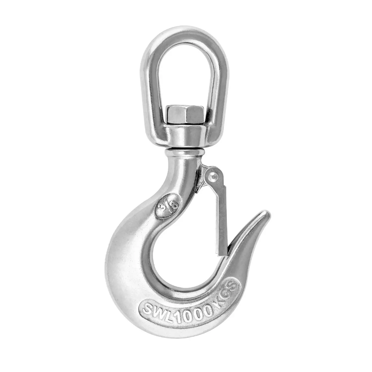 Kait Putar Derek 304 Kait Rantai Clevis Pengangkat Putar Baja Tahan Karat dengan Kait Pengaman 2000lb