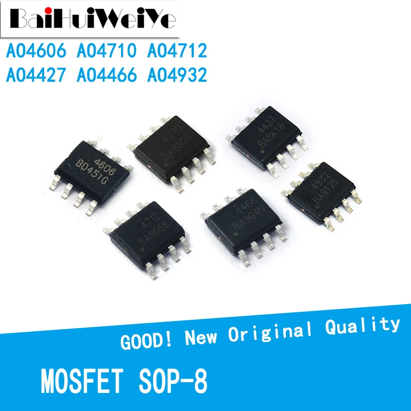 10PCS AO4606 AO4710 AO4712  AO4427 AO4466 AO4932 SOP8 SMD N+Pchannel High Voltage MOSFET Chip Mos Field Effect Transistor Switch