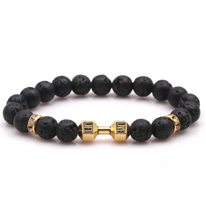 High Quality Charm Black Natural Volcanic Lava Stone Beads Bracelet 3 Color Barbell Bracelets For Women&Men Fashion DIY Jewelry