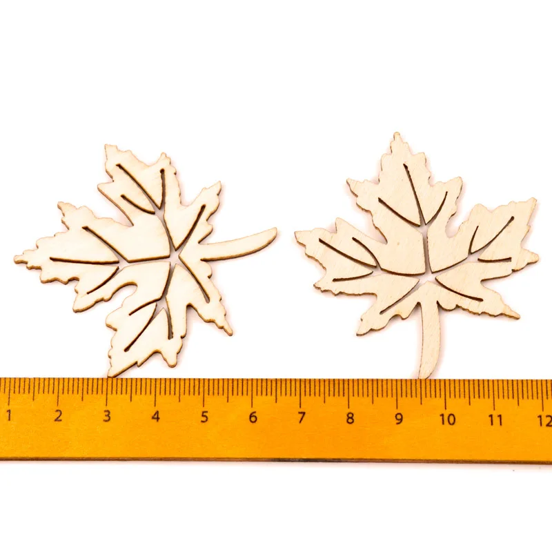 Natual Wooden Leaves Pattern Scrapbooking Painting Craft Handmade Accessory Sewing Home Decoration DIY 50-52mm 10pcs