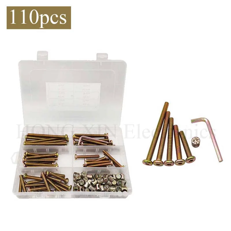 

110pcs Bolts Nuts Kit M6 Hex Socket Head Cap Screws Nuts Crib Bunk Bed Furniture Cot Barrel Bolt Nuts Hardware Replacement Kit