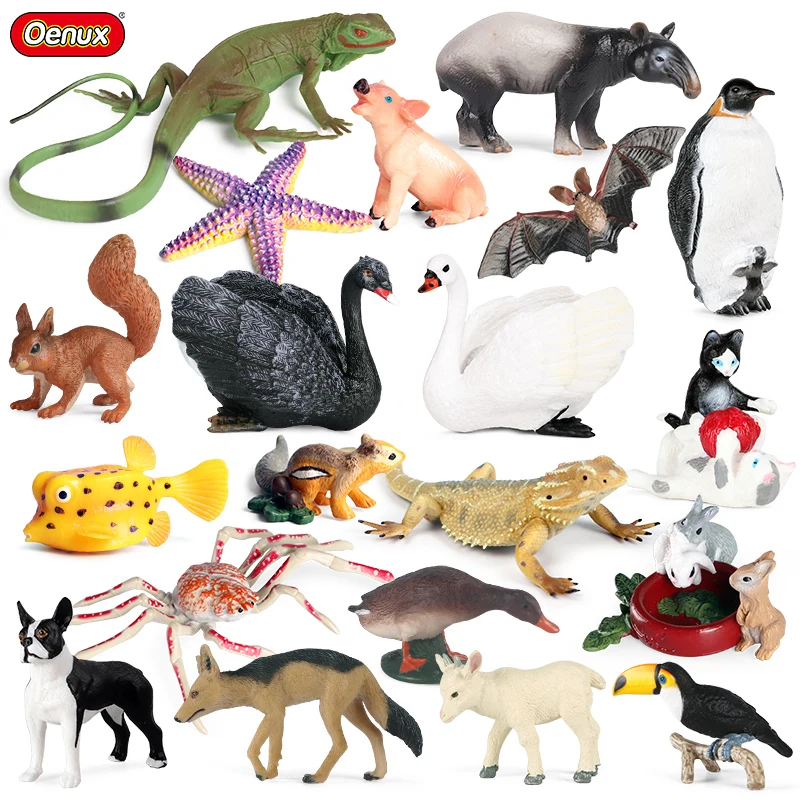 Oenux Farm Wild Model Simulation Lizard Bat Rabbit Swan Penguin Action Figures Bird Animals Figurine Miniature Lovely Kids Toy