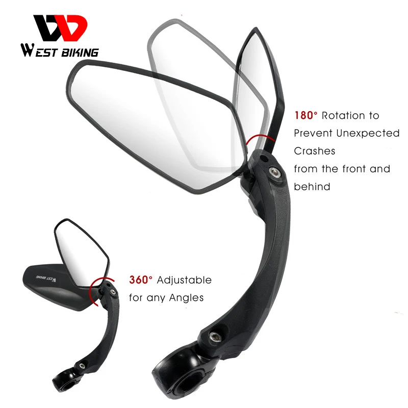 WEST BIKING Bicycle Rear View Mirror 360 Degree Rotate for Bike MTB Bicycle Electrical Bike Wide-Range Adjustable Angles Mirror