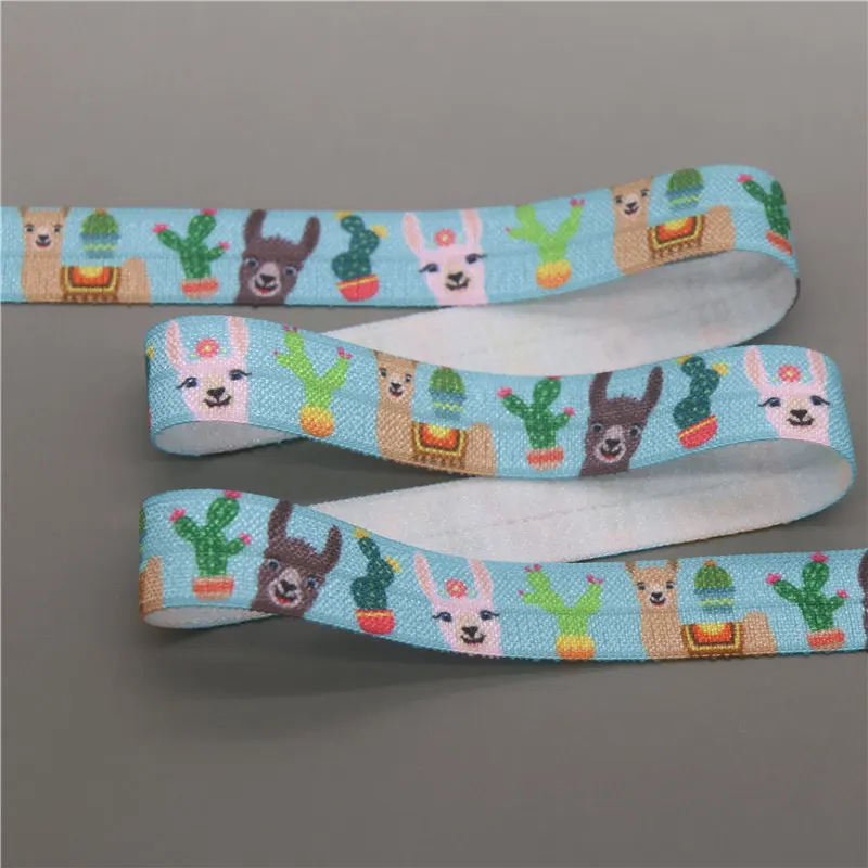 DHK 5/8\'\' 5yards animals fox sloth printed Fold Elastic FOE stretch ribbon hairbow headwear headband DIY OEM C1728