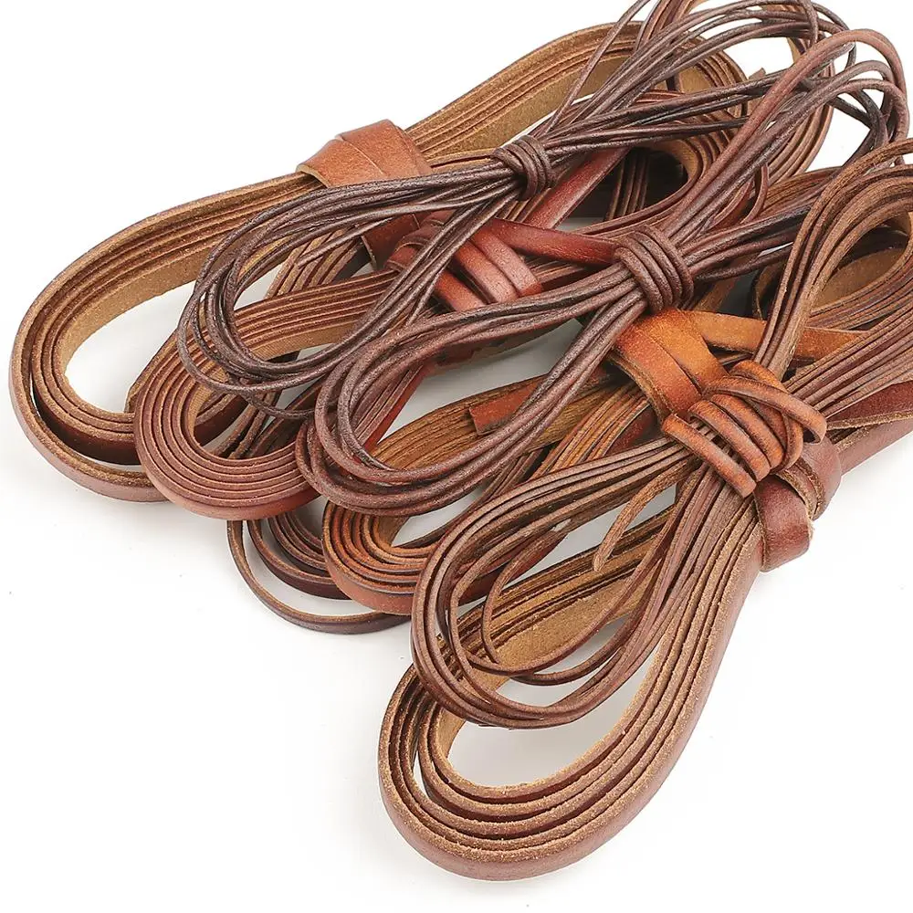 2m Vintage 100% Genuine Cowhide Leather Cord Strip Round/Flat Rope String DIY Bracelet Necklace Braided Craft Jewelry Making