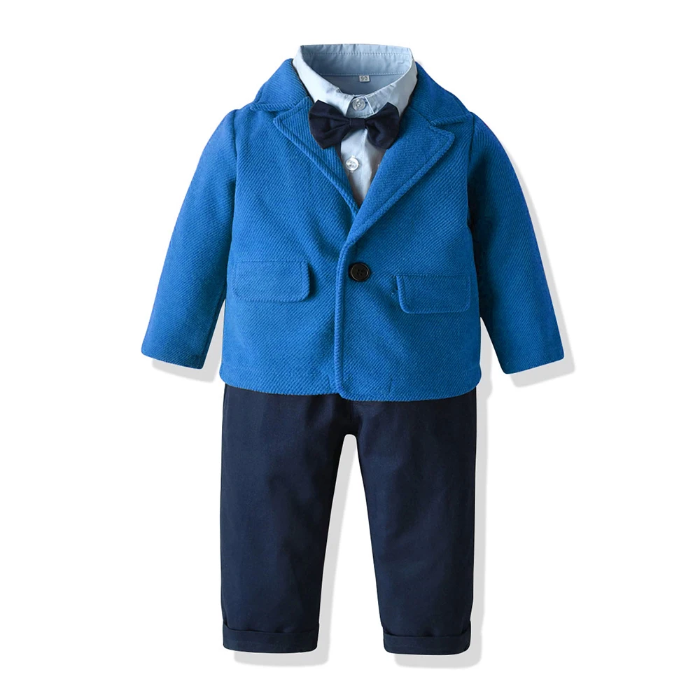 

Tem Doger 2020 Gentleman Baby Boy Clothes for Wedding Party Jacket+ Bow tie shirt+Overalls Suspenders three-Piece Suit