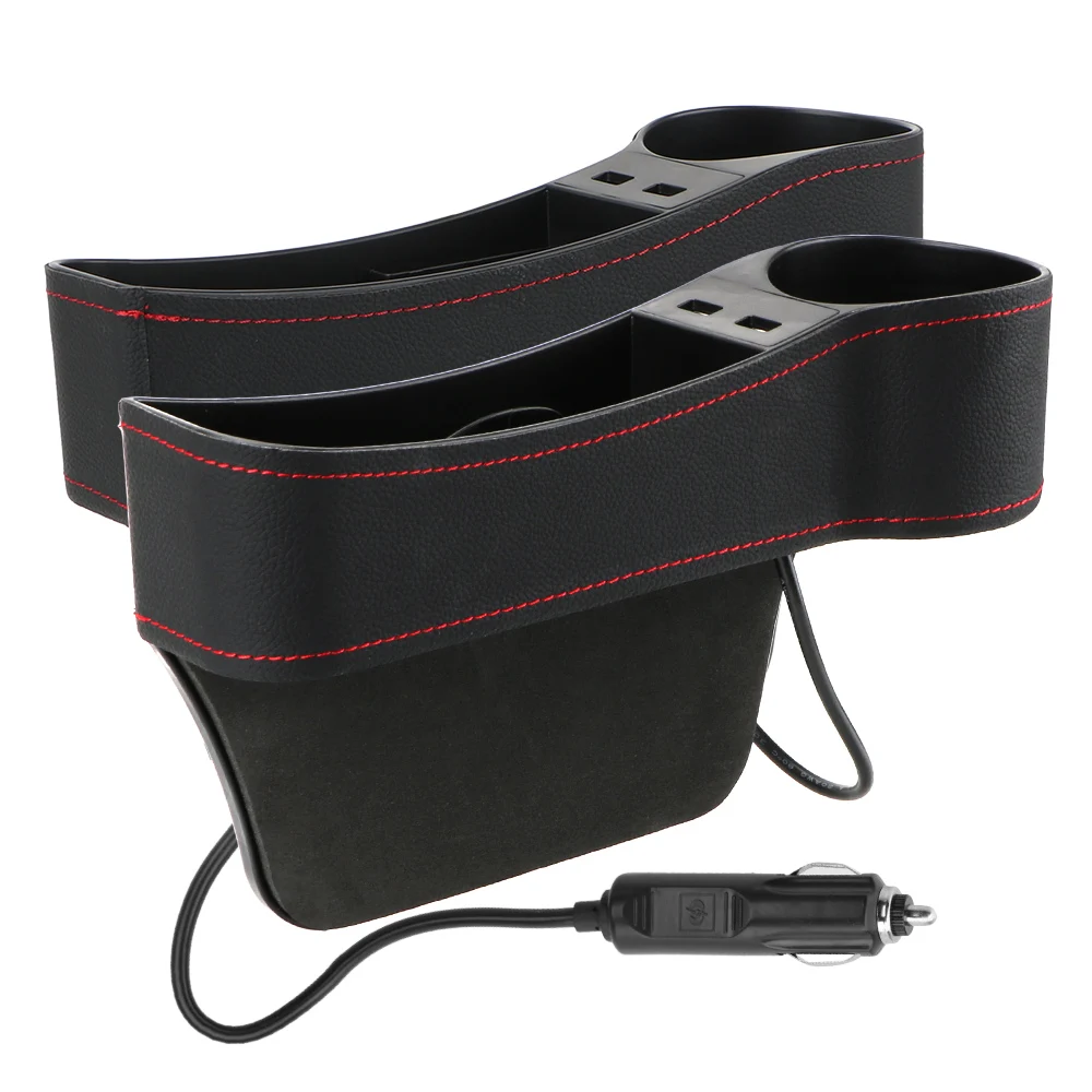 Seggiolino auto in pelle Gap Storage Box Seat Gap fessura Box Dual USB Charger accessori per auto Phone Bottle Cups Holder Box Car Organizer