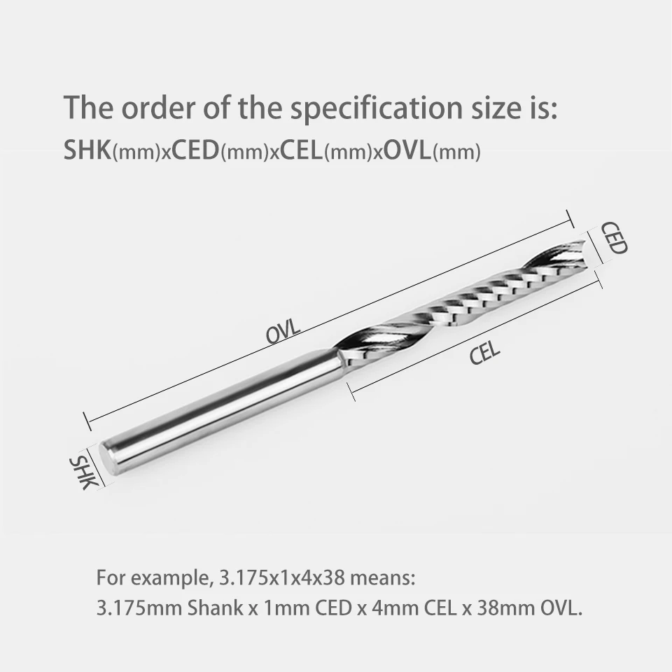 Double Cutting Edges Spiral Router Tool Bit Milling Cutter Imported Material for ACP Acrylic Wood MDF 3.175mm to 6mm SHK