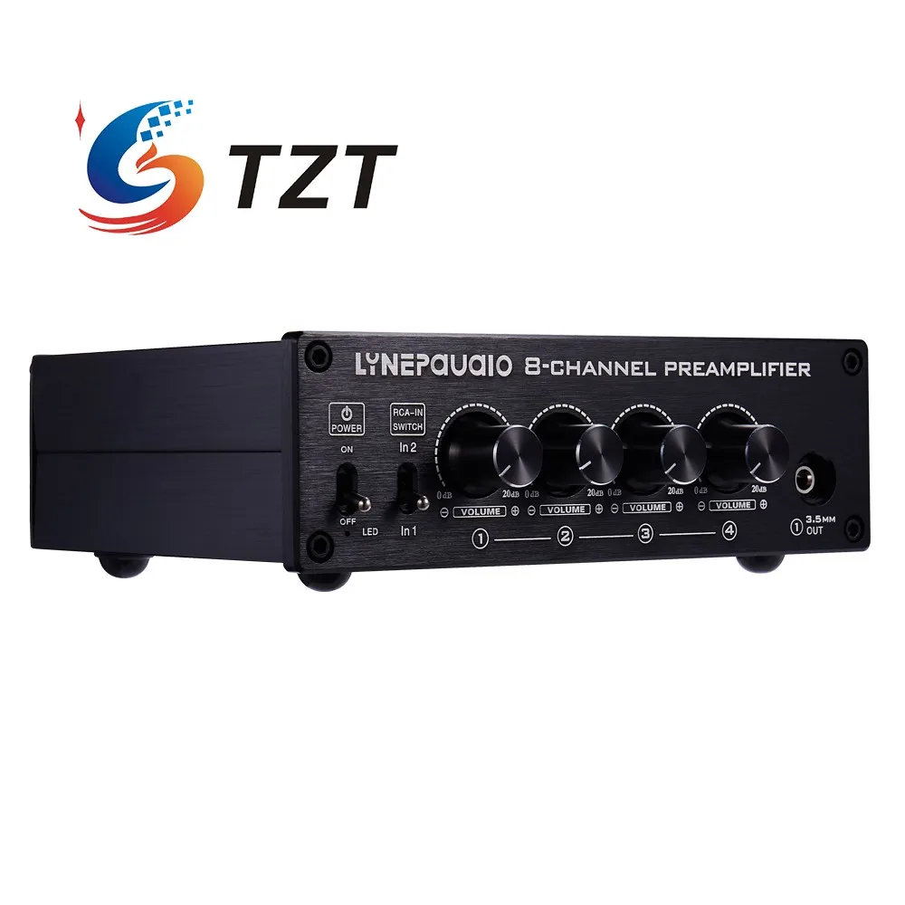 TZT 8-Channel Preamp Audio Distributor Amplifier Two Input & Eight Output RCA 3.5MM Ports B981