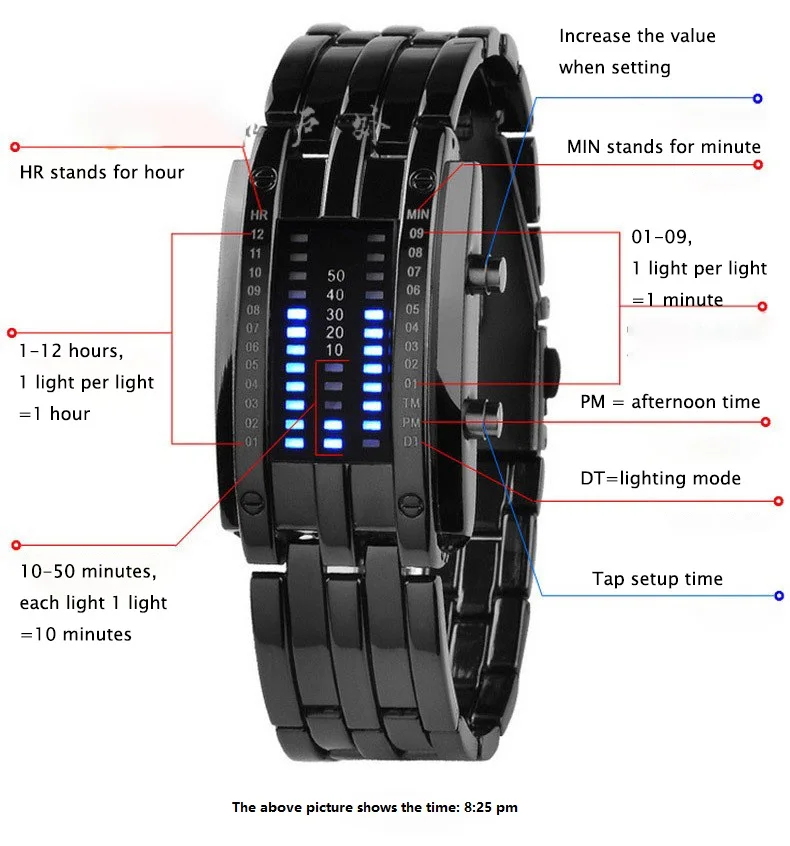 Reloj de pareja a la moda para hombres y mujeres, reloj de lujo para amantes, reloj de acero inoxidable, reloj de pulsera con fecha LED, reloj de pulsera binario, relojes deportivos