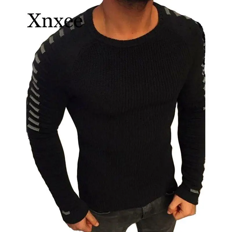 Autumn And Winter new Men personality trend casual men's Sweater black white Sweater  fashion O-neck slim long-sleeved Sweater