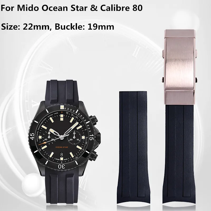 SCHIK 22mm Soft Rubber Silicone Watch Band Ocean Star Calibre 80 Folding Slider Buckle Watchband For Mido Strap Series