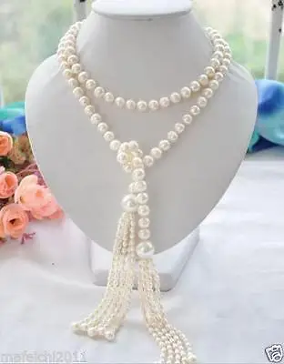 free shipping new Long PERFECT 7-8+11mm white akoya pearl necklace 60inch