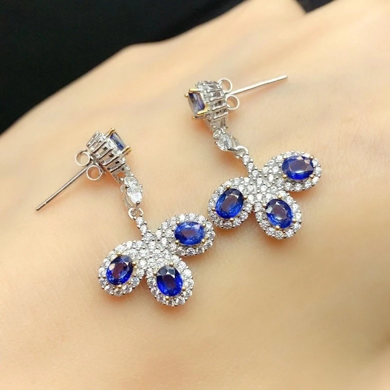 KJJEAXCMY fine Jewelry 925 Sterling Silver Natural sapphire Girl new classic earring eardrop Support Test Chinese style