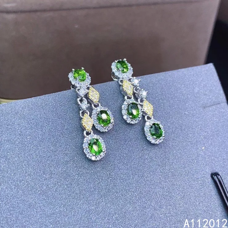 

KJJEAXCMY fine jewelry 925 silver natural Diopside new girl popular earrings hot selling ear stud support test Chinese style