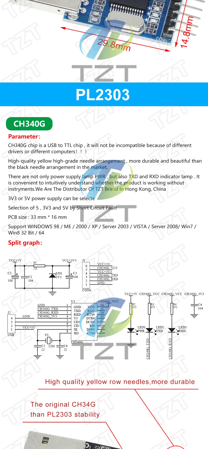 TZT 3 teile/los = 1PCS PL2303HX + 1PCS CP2102 + 1PCS CH340G USB ZU TTL für arduino PL2303 CP2102 5PIN USB zu UART TTL Modul – Detail 4