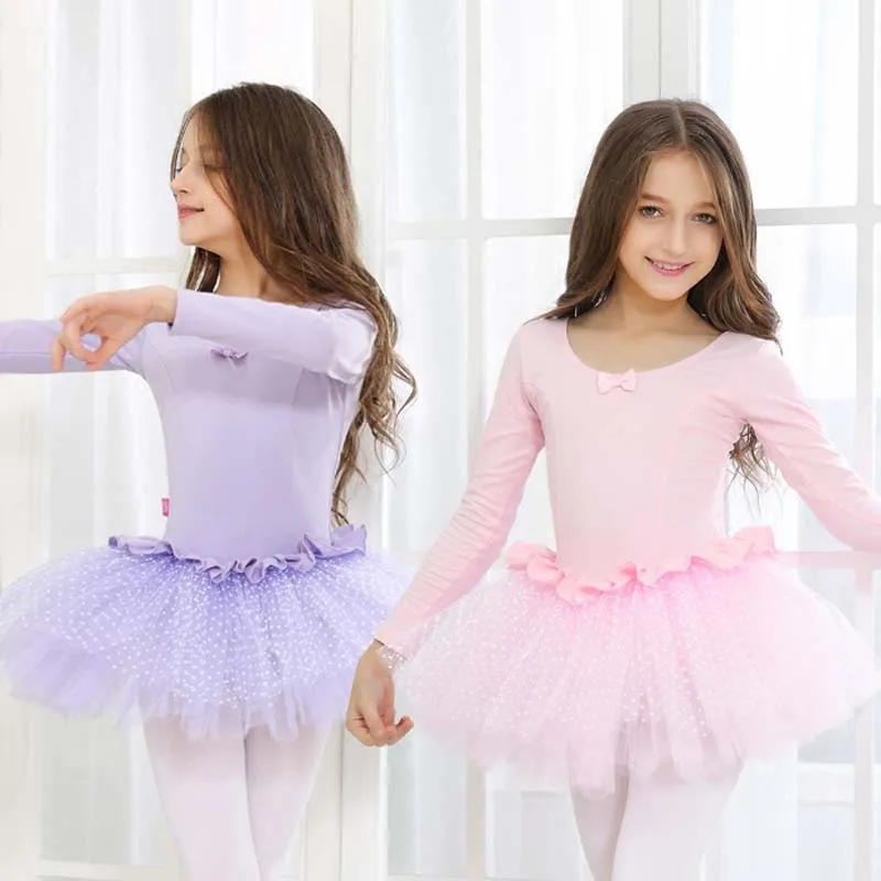 Girls Baby Lovely Long Sleeve Princess Dress Cotton O Neck Ballet TuTu Child Kids Pink Ballet Dance Dress