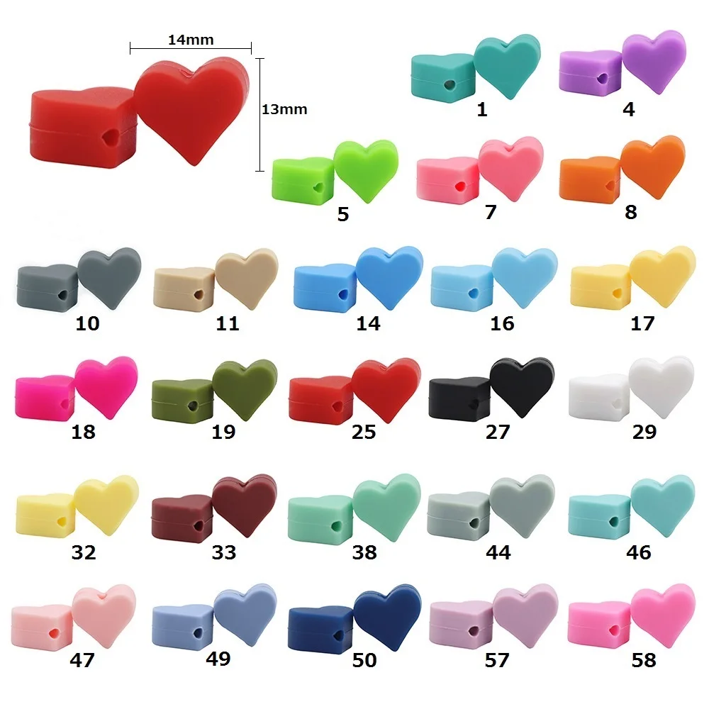 Joepada 10Pc Love Heart Shape Teething Pacifier Dummy Making Teethe Silicone Beads Teething Teether Accessories Food Grade Pearl