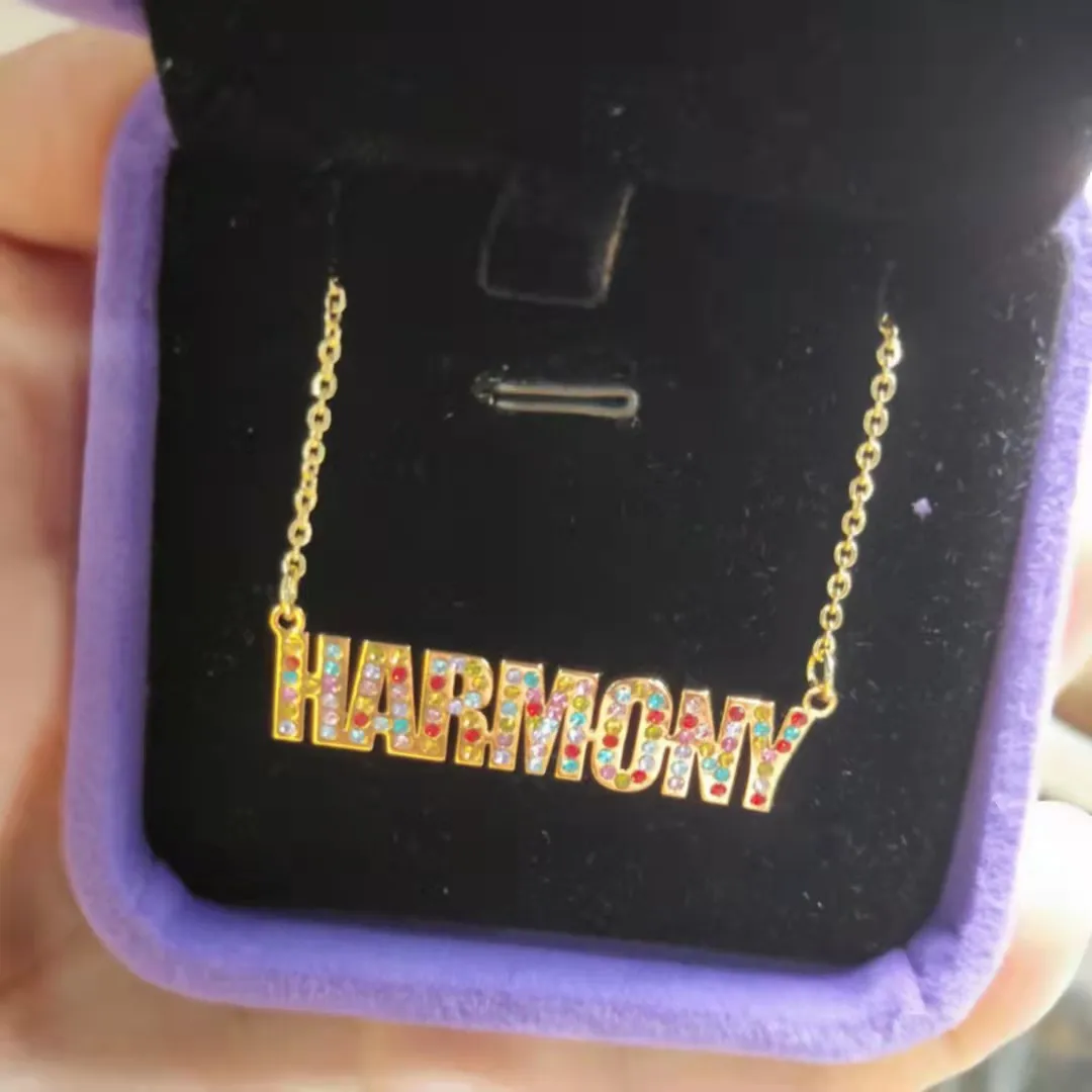 DOREMI 2021 Custom Stainless Steel Name Necklace With Color Rhinestones Women Gold Initials Choker Women Jewelry Valuable gift