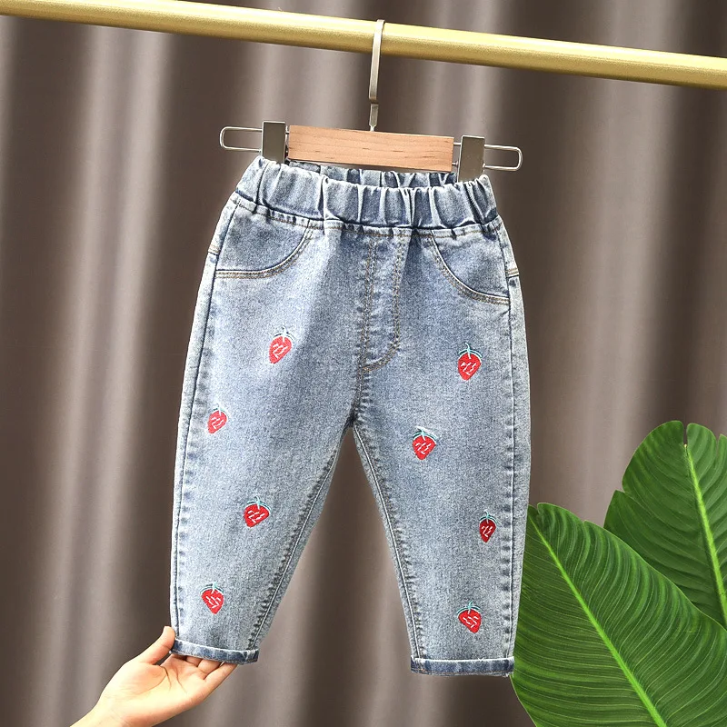 Spring kids girl\'s clothes baby loose straight leg jeans trousers for girls clothing children outdoor all-match denim pants