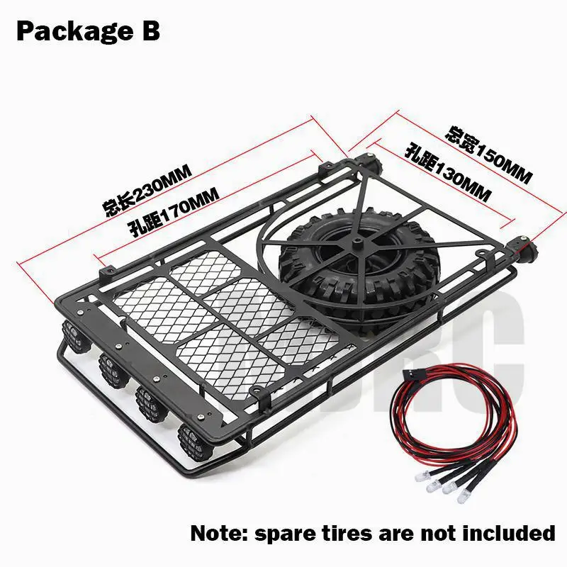 金属屋根ラックと4 ledライト1:10 rcロッククローラーSCX10 ii 90046 90047 G500ラングラーtrax Trx4荷物ラック