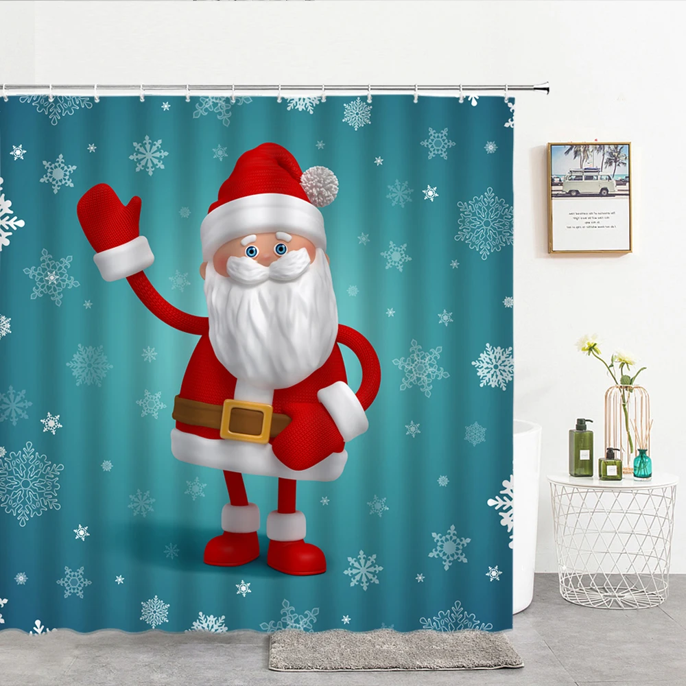 Merry Christmas Shower Curtain Printed Happy New Year Santa Red Pattern Waterproof Curtains for Shower Bathroom Decor 180x180