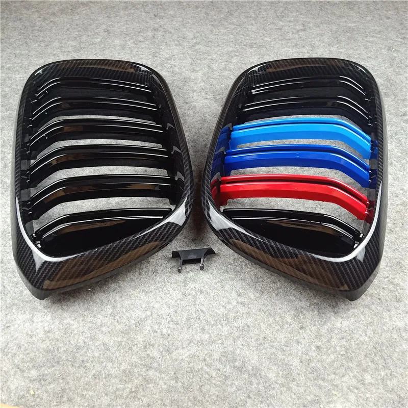 สําหรับ BMW X3 G01 X4 G02 2019 + รถกันชนไตตาข่าย Glossy Black ABS คาร์บอน Auto Part Dual Line ด้านหน้า Grille
