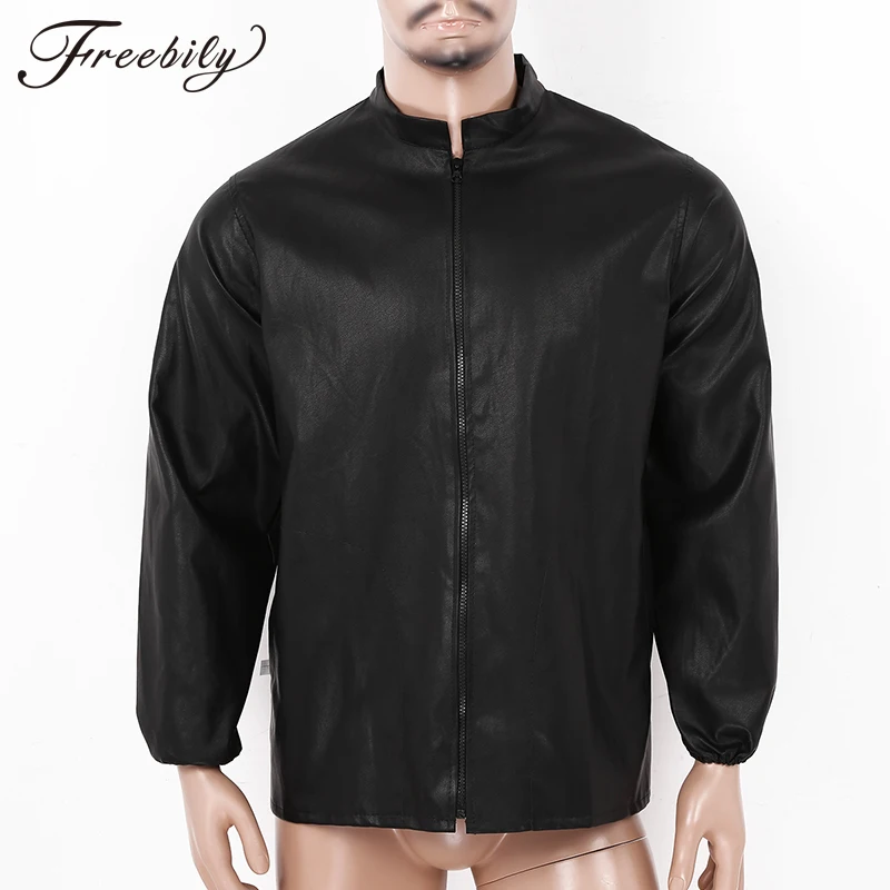 Black Leather Jackets Men Coats Stand Collar/Hooded Long Sleeves Front Zip Up Wearproof Jacket Top Coat Motorcycle PU Outerwear