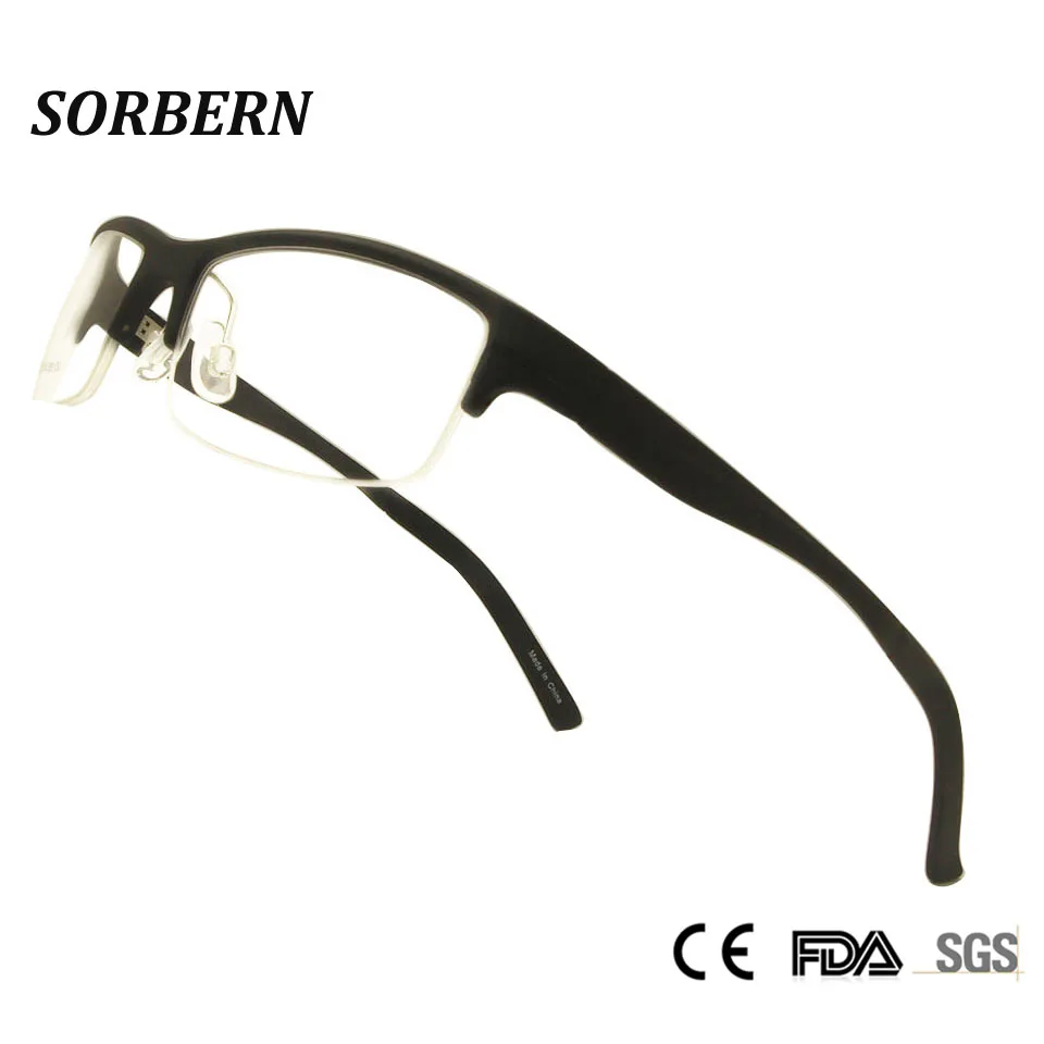 SORBERN Eyeglasses Plastic Titanium TR90 Light Frames Classic Wrap Sports Style Eyewear Men Plain Eye Glasses Prescription Lens