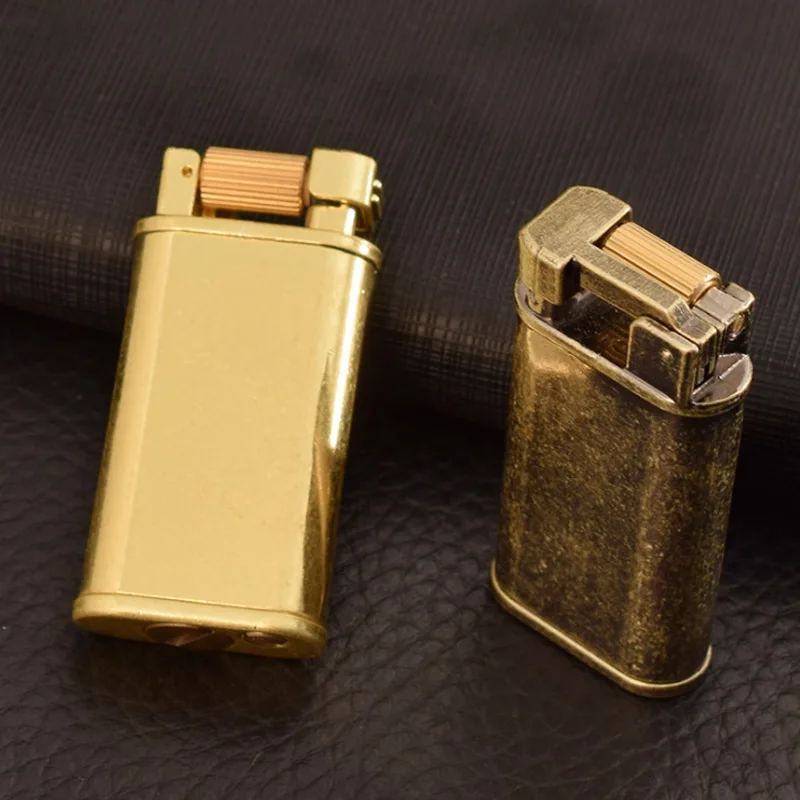 Vintage Brass Flint Kerosene Lighters Flame Retro Grinding Wheel Petrol Old Trenches Metal Cigarette Lighter Smoker Gadgets