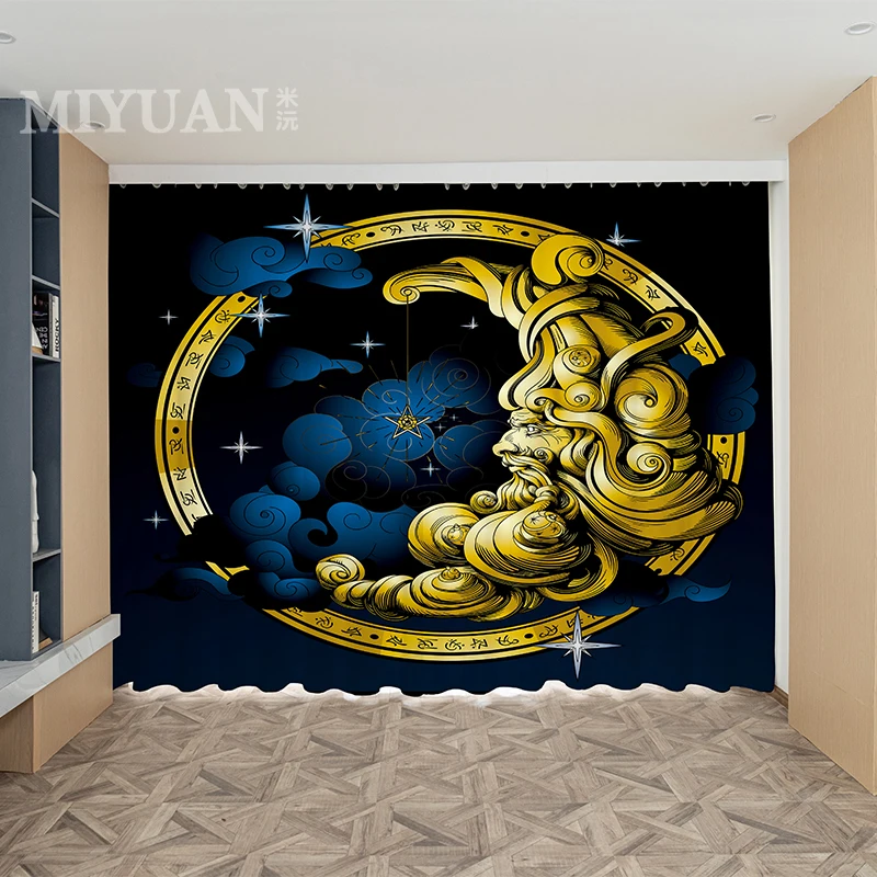 Moon Sun Symbol Astrology Retro Style Curtains For Living Room Window Curtain For Bedroom Modern Interior Home Decoration