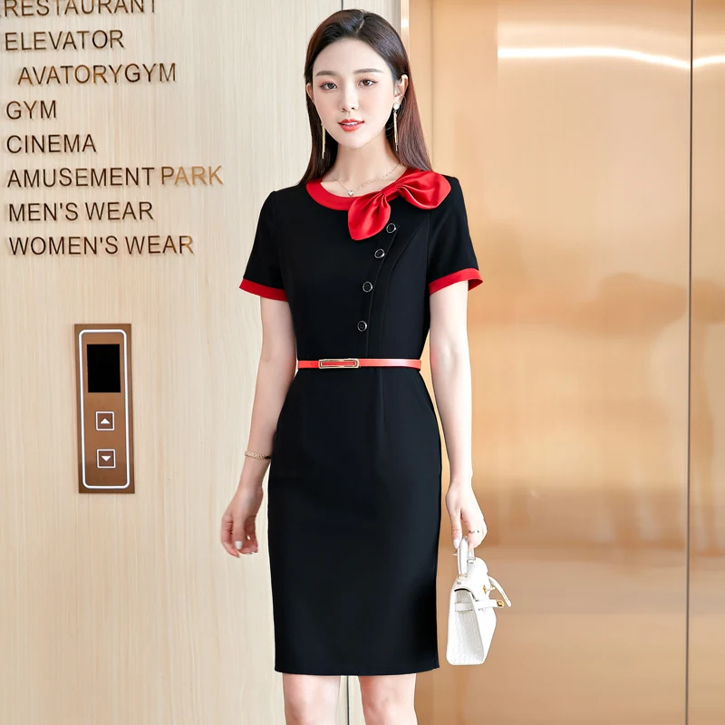 

Plus Size Dresses for Women 2021 Uniform Styles Black Dress for Women Business Work Wear Ladies Career Interview Dress with Belt