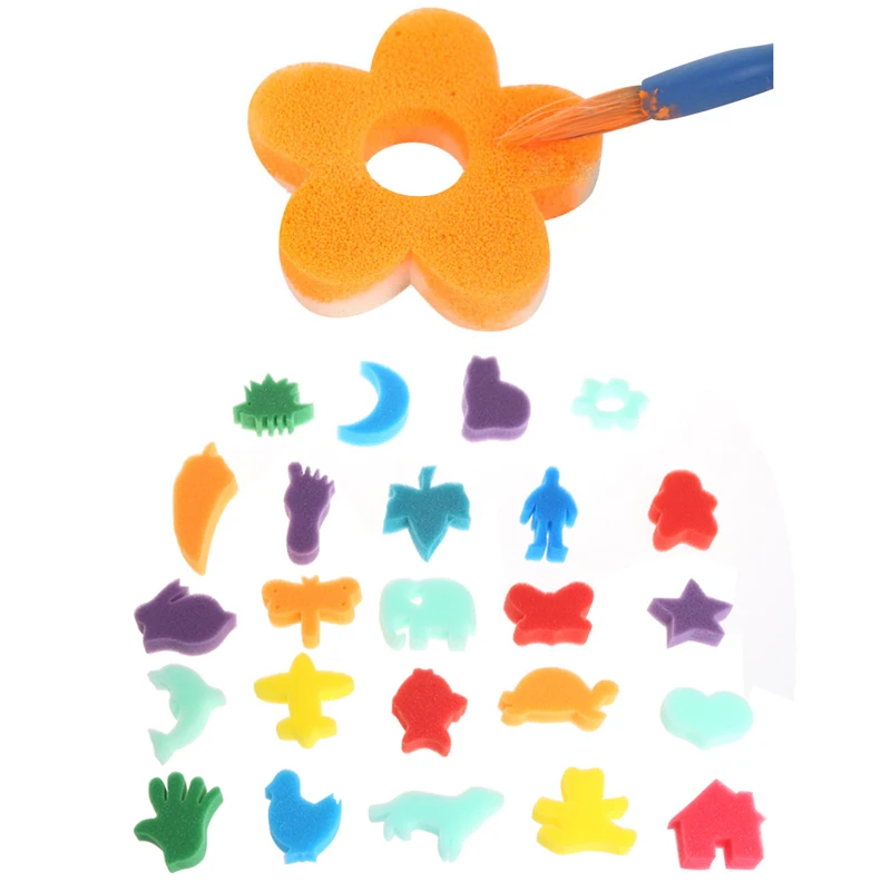 24Pcs Sponge Set Children Kids Art Craft Painting DIY Toy Home Education School Q1JC