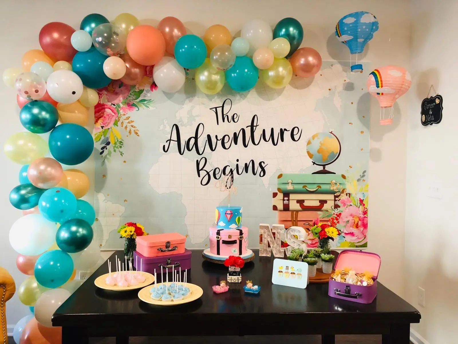 Adventure Travel Theme Birthday Party Backdrop Vintage World Map Flowers Decorations Baby Shower Cake Table Banner Background