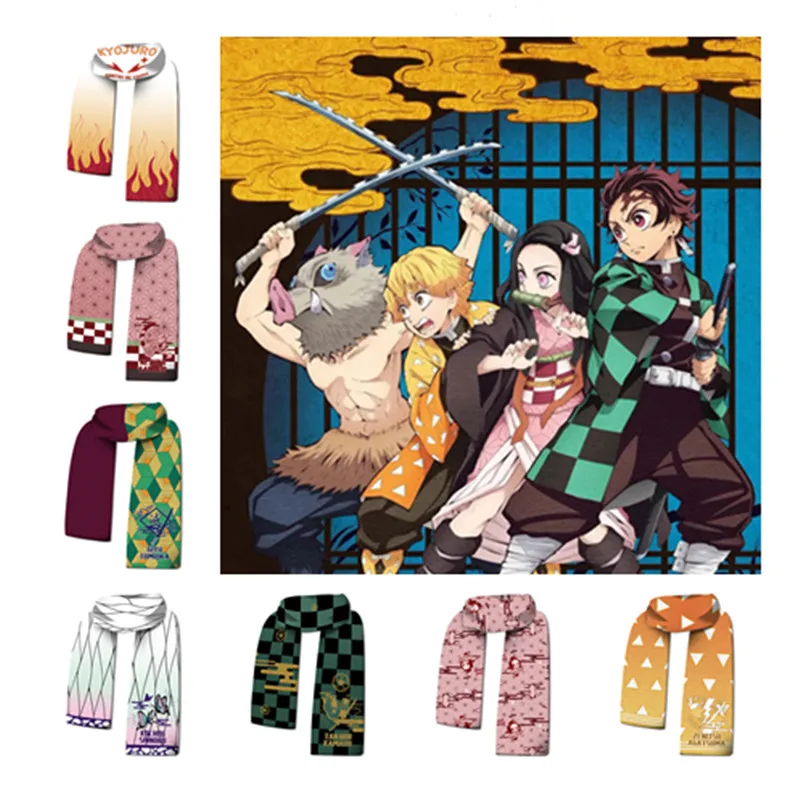 

Anime Demon Slayer Kimetsu no Yaiba Kamado Tanjirou Nezuko Warm Scarfs Cosplay Props Cartoon Scarf Plush Accessories Halloween