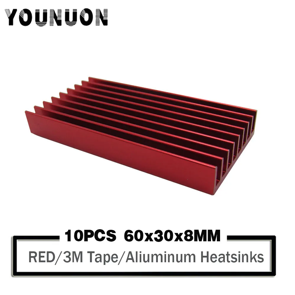 10 Pieces YOUNUON 60x30x8mm Aluminum Heat sinks BTC USB ASIC Cooling Heatsink RED Bitfury Aluminum Radiator 60mm*30mm*8mm