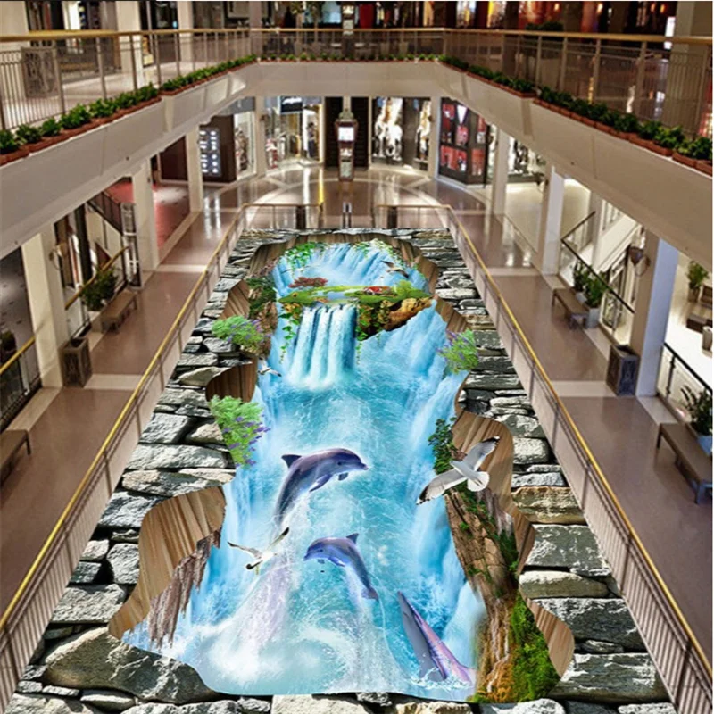 

wellyu Custom Flooring 3d Photo mural Decorative Paintings Crafts Floating Mountain Dolphins 3D Outdoor Flooring papel de parede