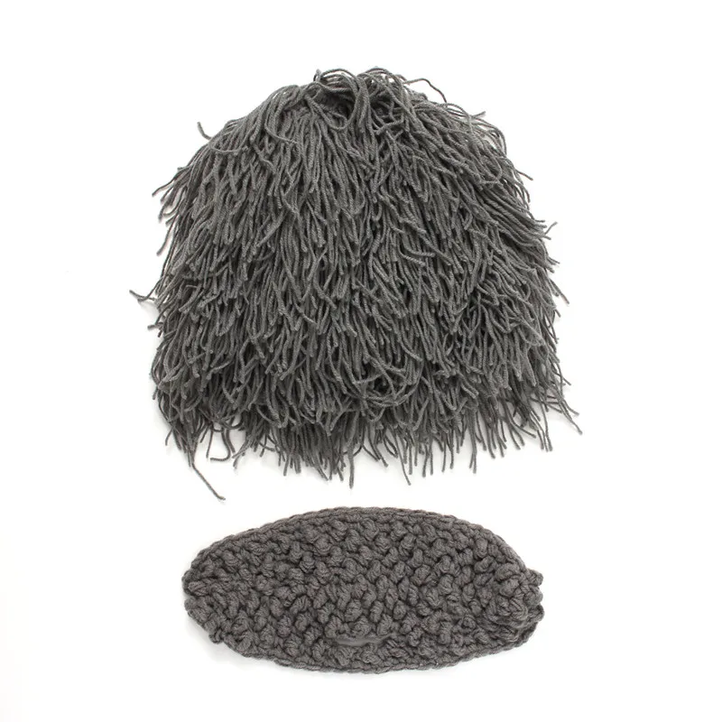 Funny Cosplay Children & Adult Hat Big Mustache Hair Wig Cap Winter Warm Woolen Crochet Knitted Kids Boys Men Hats and Caps