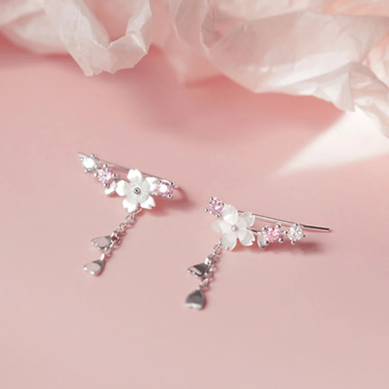 Fashion Creative Cherry Blossoms Flower Design Stud Earrings For Women Romantic Elegant Flower Earrings Party Engagement Jewelry