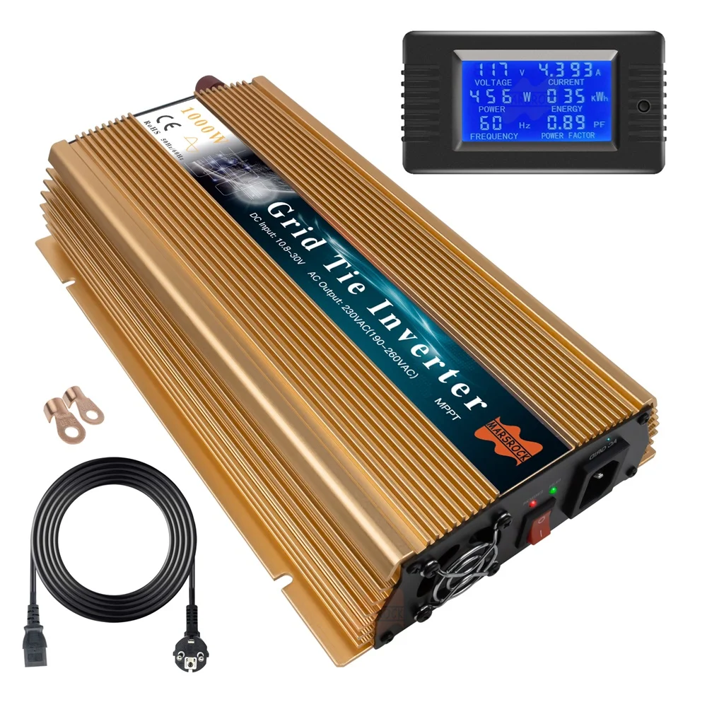 Mars Rock 1000W Solar Inverter Grid Tie Micro Pure Sine Wave 10.5-50V DC to AC 90-140V or 190-260V MPPT Power Meter