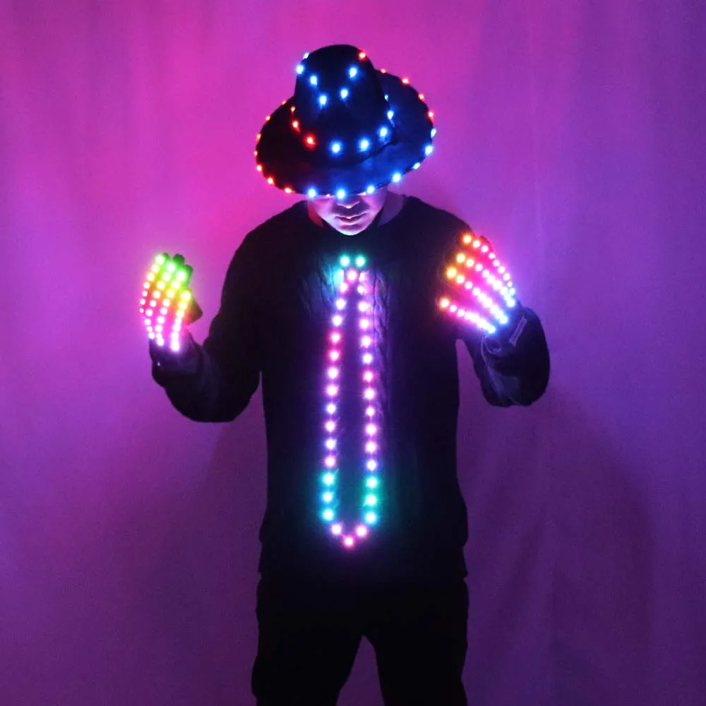 LED Blinking Sequin Jazz Hat Cap Bow Tie Wear Props Easter Wedding Birthday Party Ramadan Decoration