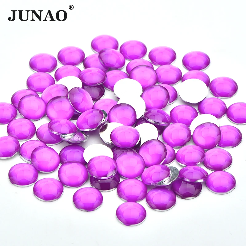 JUNAO 4mm 12mm Neon Yellow Color Resin Flatback Rhinestone Round Strass Gems Non Hotfix Crystal Applique For Decoration Crafts