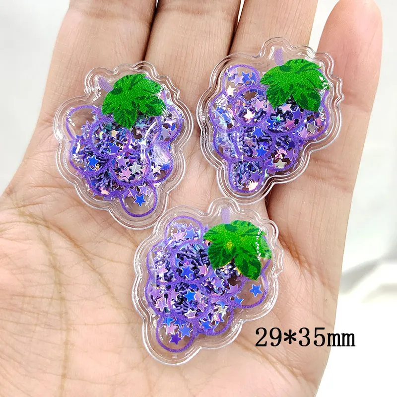 30pcs/lot  fruit Transparent Bling bling Flowing Patches Appliques for DIY Children Clip Accessories