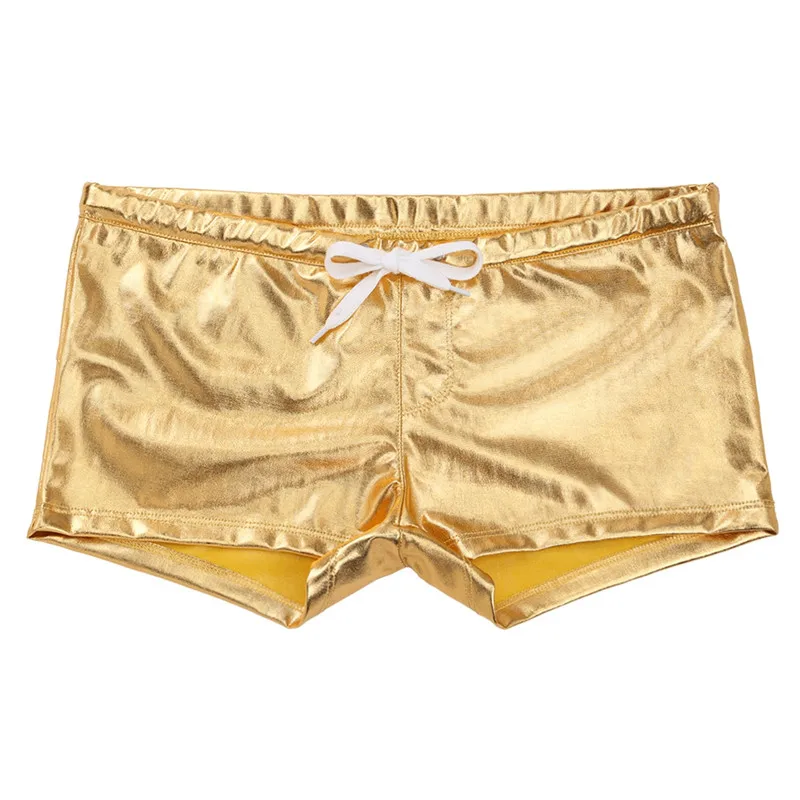 Mens Boxer Shorts Shiny Patent Leather Elastic Waistband Drawstring Shorts for Gym Workout Running Sportswear