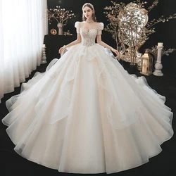 Robe De Soirée De Mariage Pearls High Neck Ball Gown Wedding Dresses Luxury Suknia Slubna Tulle Vintage Vestidos De Novia