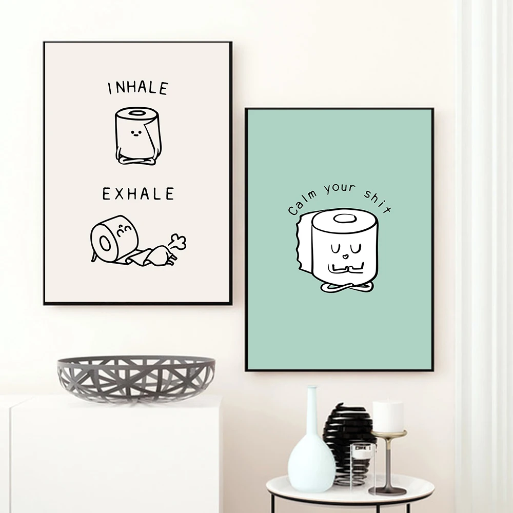 Toilet Paper Yoga Funny Quote Minimalist Wall Art Canvas Painting Nordic Posters And Prints Pictures For Washroom Home Decor