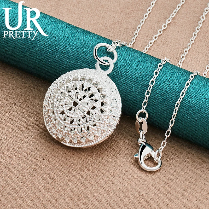 URPRETTY 925 Sterling Silver Hollow Round Necklace 16/18/20/22/24/26/28/30 Inch Snake Chain For Woman Engagement Wedding Jewelry